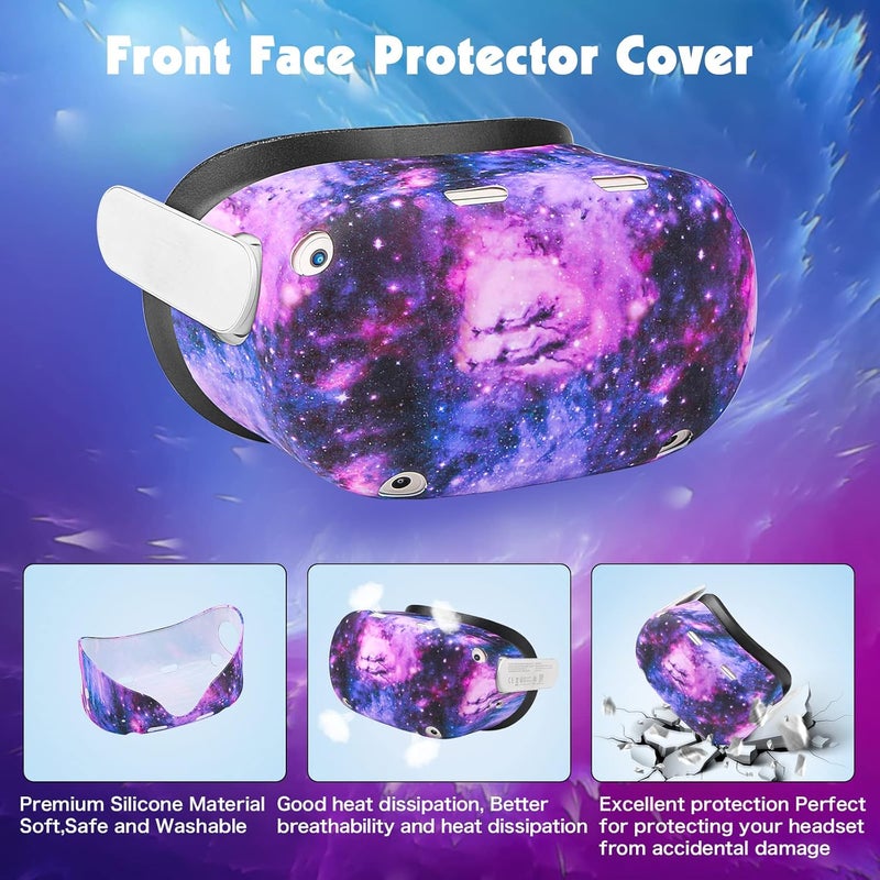 Relohas Accessories for Oculus Quest 2, VR Accessory Set for Meta Quest 2, Include Controller Grip Leather Cover, VR Shell Cover, Face Cover, The Best Gifts for Christmas and Halloween (Galaxy Purple) - Image 3